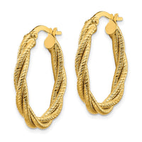 Thumbnail for 14k Polished Textured Twisted Oval Hoop Earrings