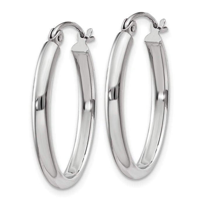 14k White Gold Polished 2.75mm Oval Tube Hoop Earrings