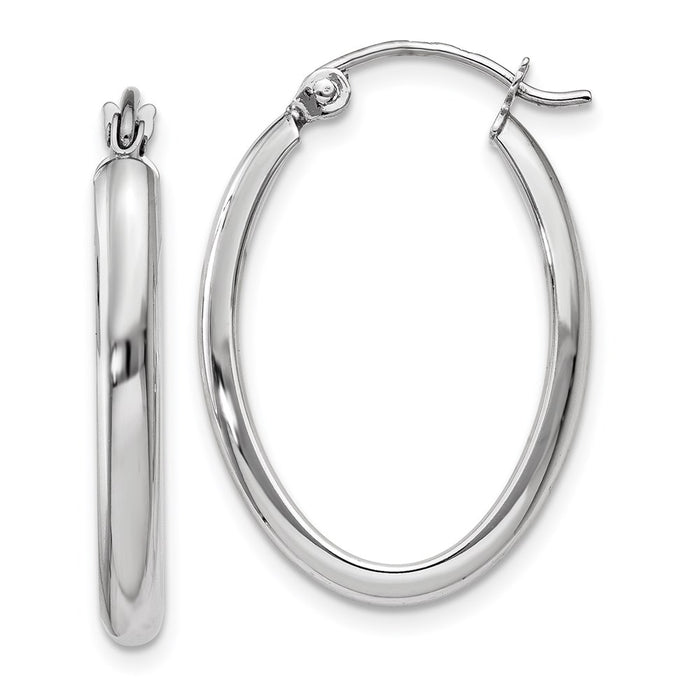 14k White Gold Polished 2.75mm Oval Tube Hoop Earrings