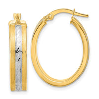 Thumbnail for 14k White Rhodium Diamond-cut Polished and Satin Hoop Earrings
