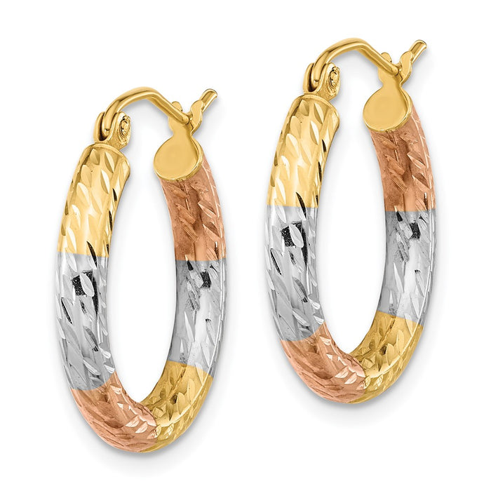 14k w/White and Rose Rhodium Polished Diamond-cut Hoop Earrings