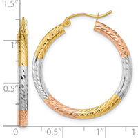 Thumbnail for 14k w/White and Rose Rhodium Polished Diamond-cut Hoop Earrings