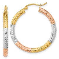 Thumbnail for 14k w/White and Rose Rhodium Polished Diamond-cut Hoop Earrings