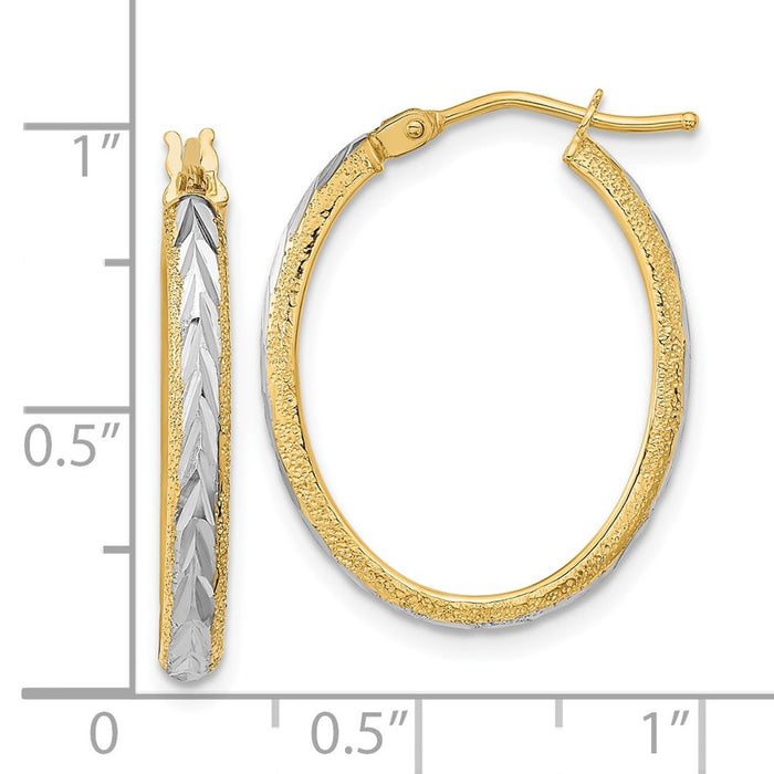 14k White Rhodium Diamond-cut Textured Hoop Earrings