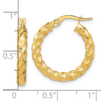 Thumbnail for 14k Gold Polished 3mm Twisted Hoop Earrings