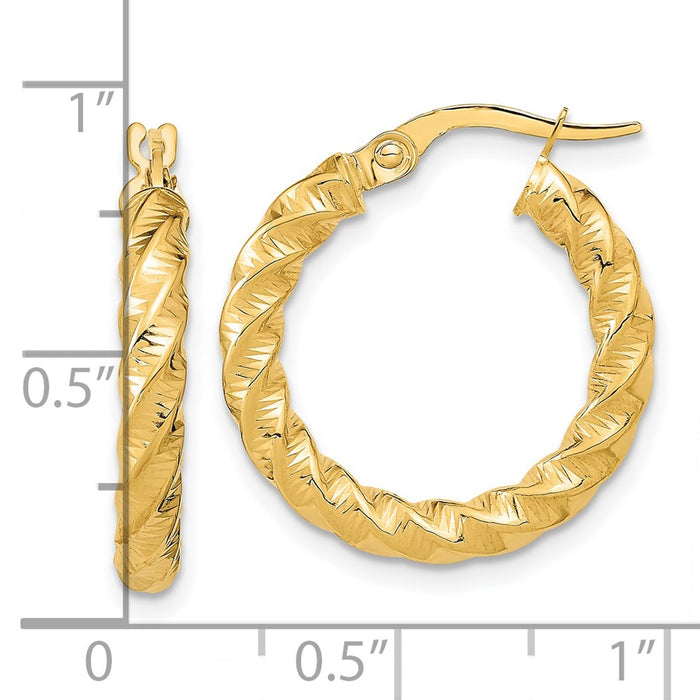 14k Gold Polished 3mm Twisted Hoop Earrings