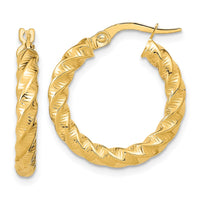 Thumbnail for 14k Gold Polished 3mm Twisted Hoop Earrings