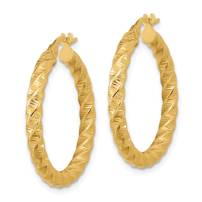 14k Gold Polished 3mm Twisted Hoop Earrings