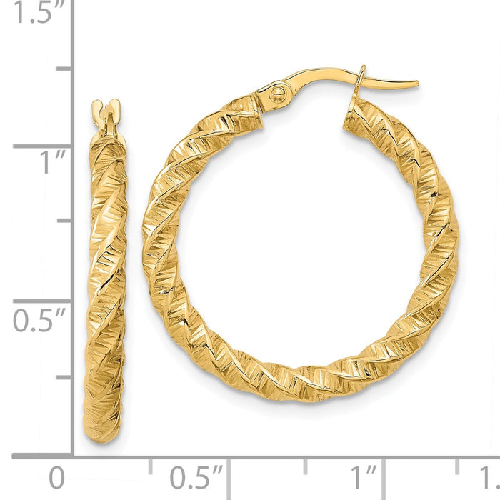 14k Gold Polished 3mm Twisted Hoop Earrings