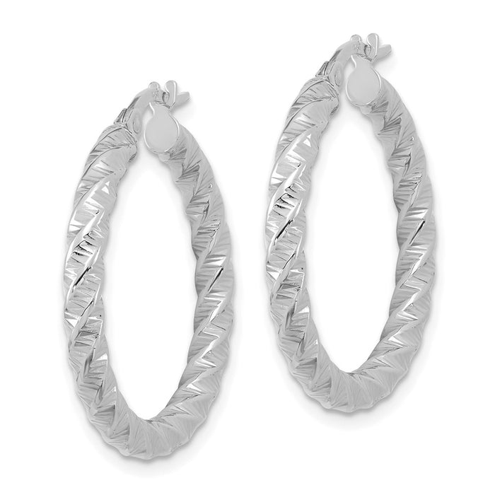 14k Gold Polished 3mm Twisted Hoop Earrings