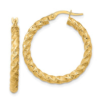 Thumbnail for 14k Gold Polished 3mm Twisted Hoop Earrings