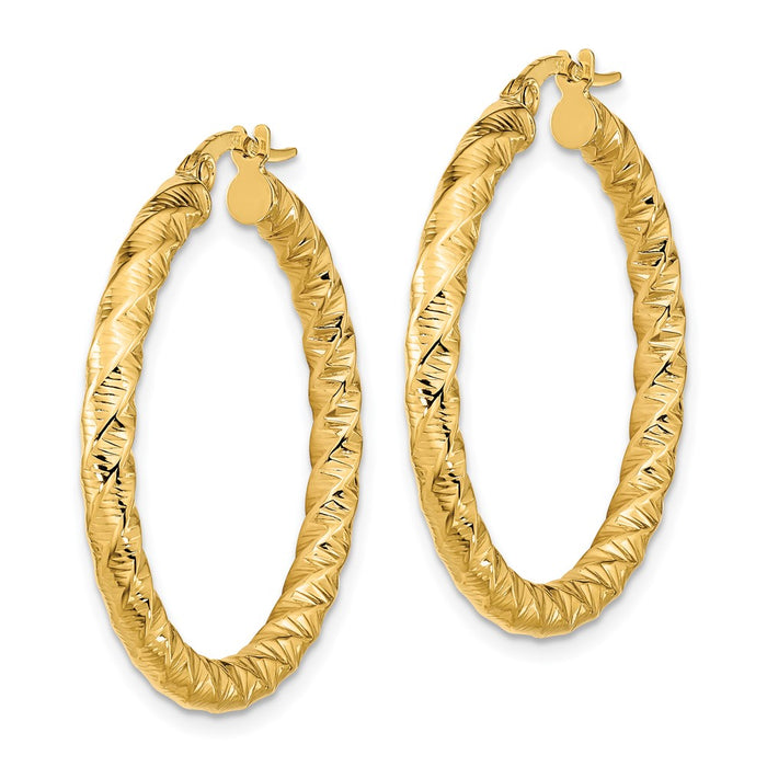 14k Gold Polished 3mm Twisted Hoop Earrings