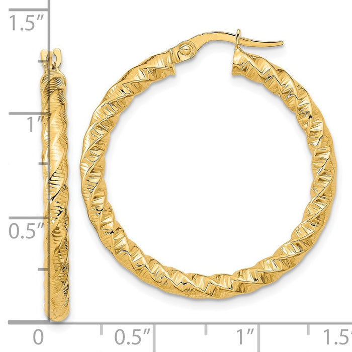 14k Gold Polished 3mm Twisted Hoop Earrings