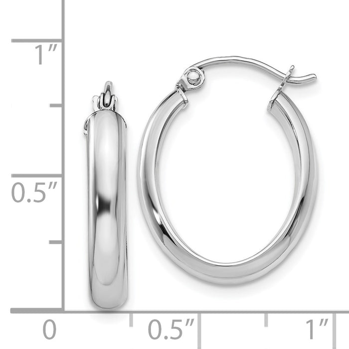 14k White Gold Polished 3.75mm Oval Tube Hoop Earrings