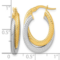 Thumbnail for 14k Two-tone Polished Textured Double Oval Hoop Earrings