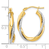 Thumbnail for 14k Two-tone Polished Rope Twisted Oval Hoop Earrings