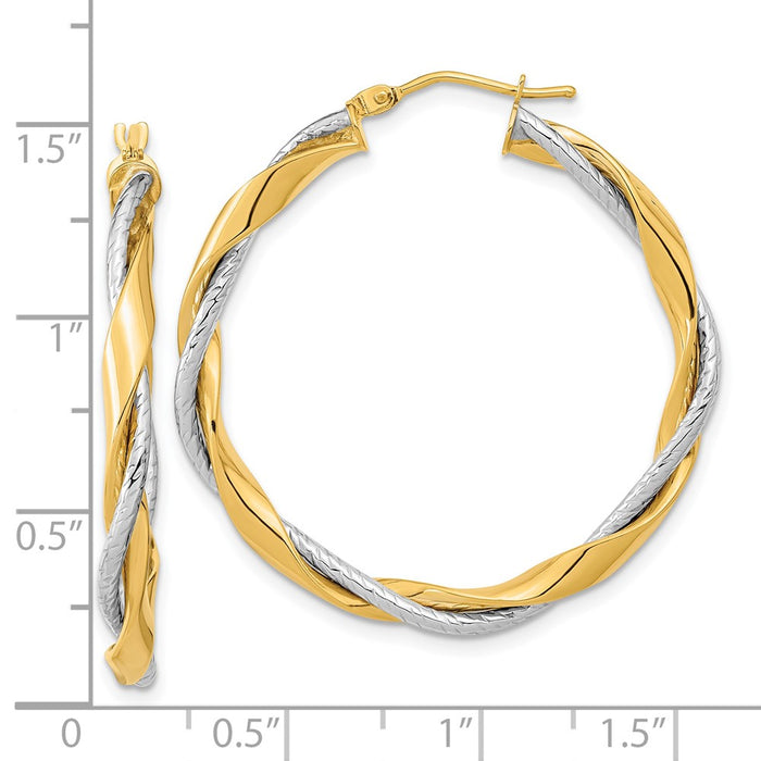 14k Two-tone Polished Rope Twisted Hoop Earrings