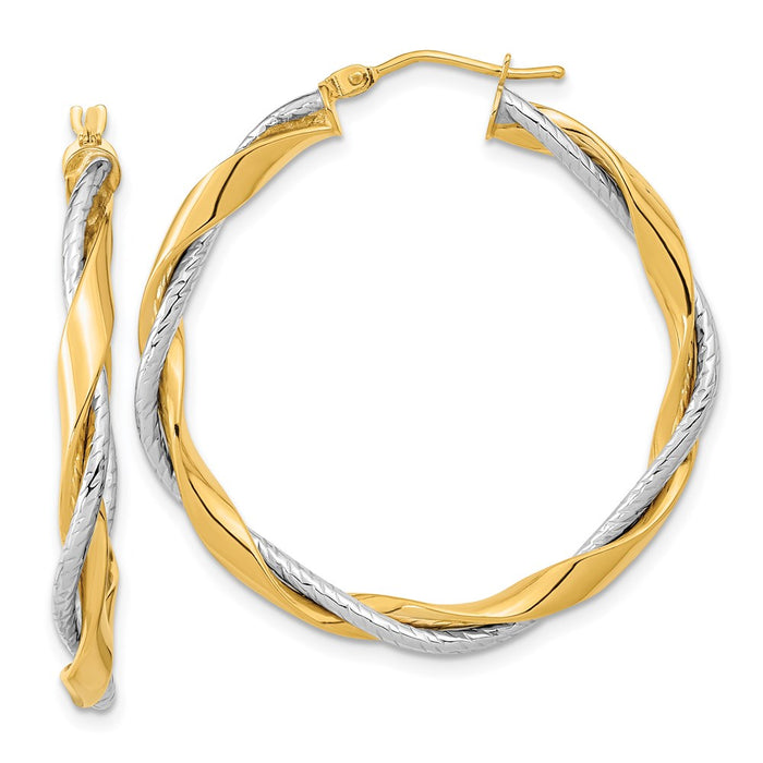 14k Two-tone Polished Rope Twisted Hoop Earrings