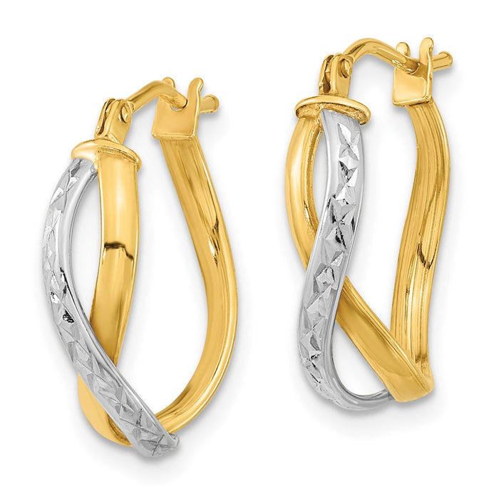 14k Two-Tone Diamond-cut and Polished Hoop Earrings