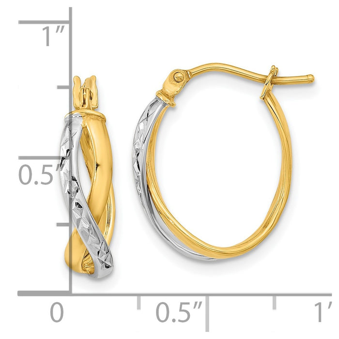 14k Two-Tone Diamond-cut and Polished Hoop Earrings