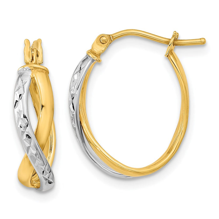 14k Two-Tone Diamond-cut and Polished Hoop Earrings