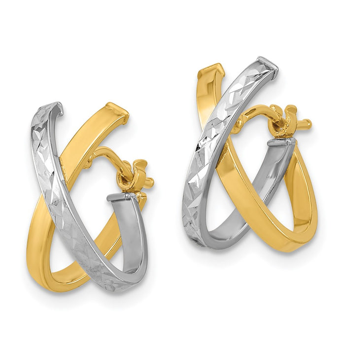 14k Two-Tone Diamond-cut Polished Hoop Earrings