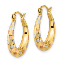 Thumbnail for 14k White and Rose Rhodium Polished Satin Diamond-cut Hoop Earrings