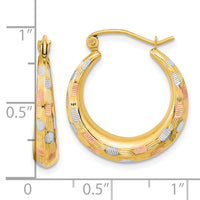 Thumbnail for 14k White and Rose Rhodium Polished Satin Diamond-cut Hoop Earrings