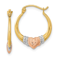 Thumbnail for 14k Two-tone w/White Rhodium Polished Satin & D/C Hoop Earrings