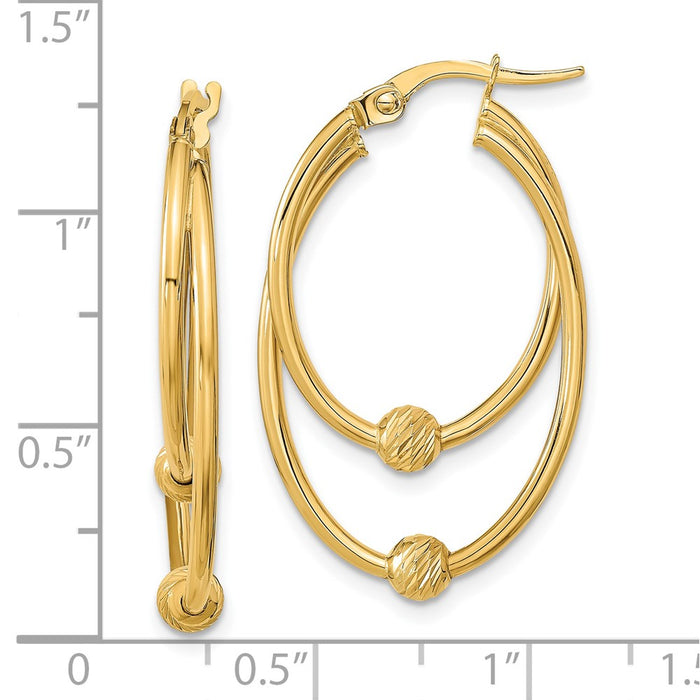 14k Gold Polished Diamond Cut Hoop Earrings