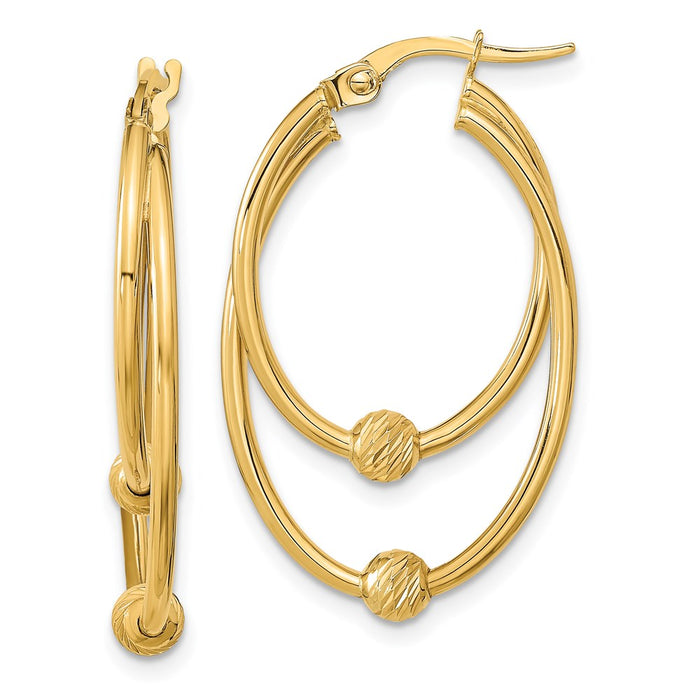 14k Gold Polished Diamond Cut Hoop Earrings