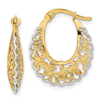 Thumbnail for 14k Rhodium-plated Polished Filigree Hoop Earrings