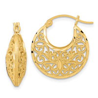 Thumbnail for 14k Diamond-cut Polished and Satin Filigree Hoop Earrings