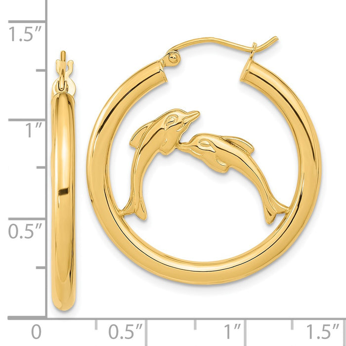 14k Polished Dolphins Hoop Earrings