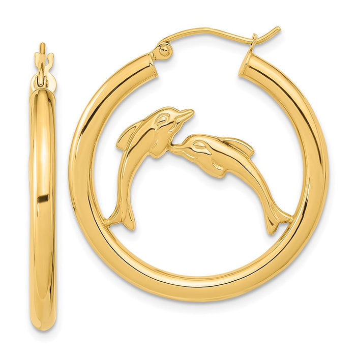 14k Polished Dolphins Hoop Earrings