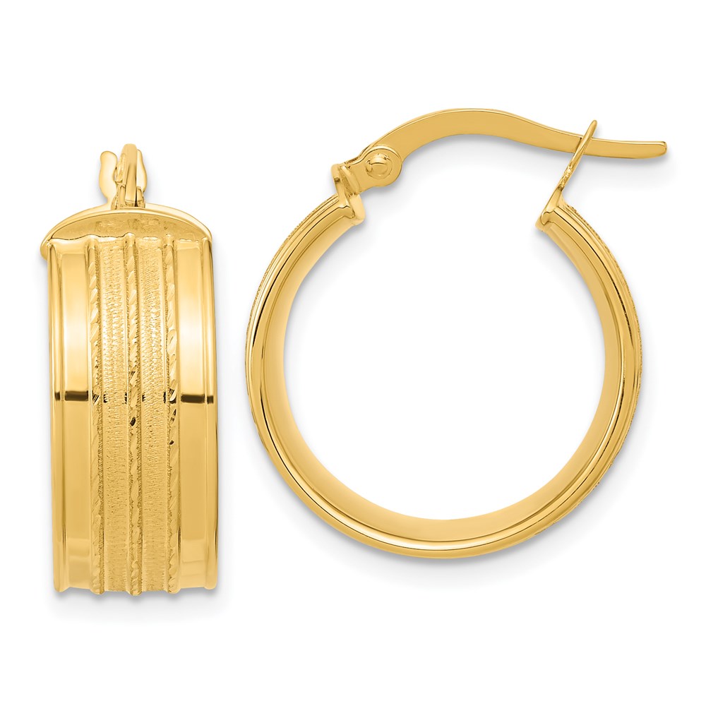 14k Polished Satin Hoop Earrings