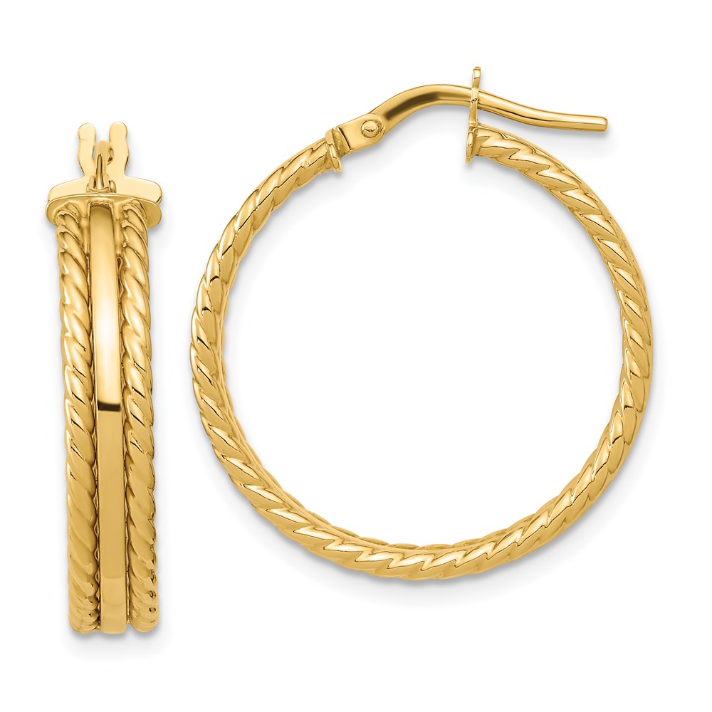 14k Polished Textured Hoops