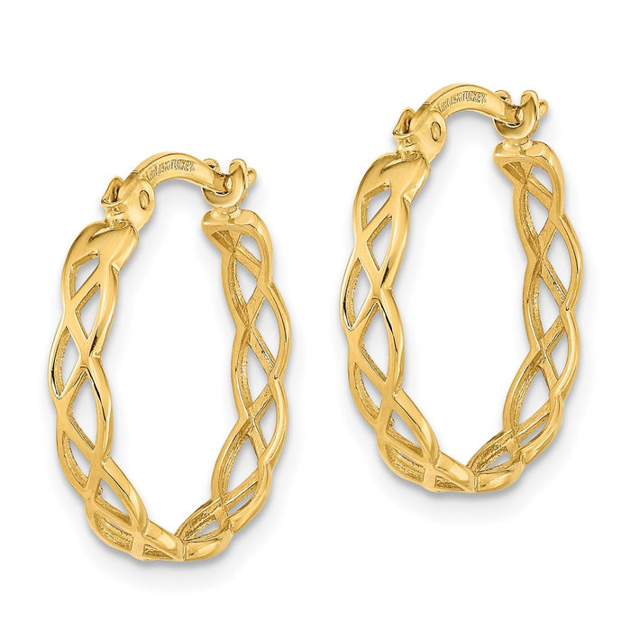 14k Gold Polished Intertwined Filigree Hoop Earrings