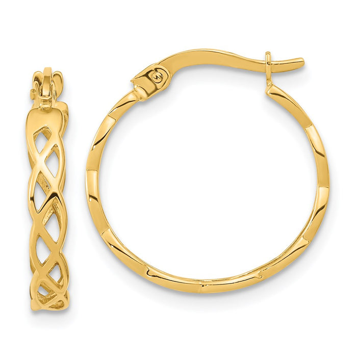 14k Gold Polished Intertwined Filigree Hoop Earrings