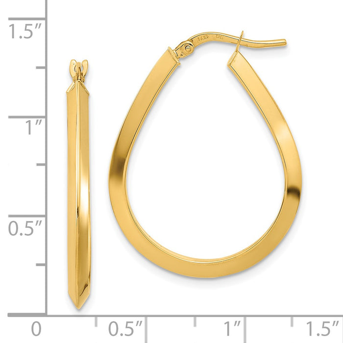 14k Polished 2.75mm Knife Edge Teardrop Shape Hoop Earrings