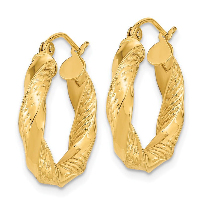 14k Polished & D/C Twist Hoop Earrings