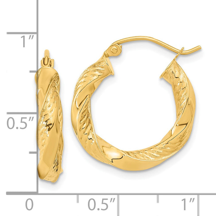 14k Polished & D/C Twist Hoop Earrings