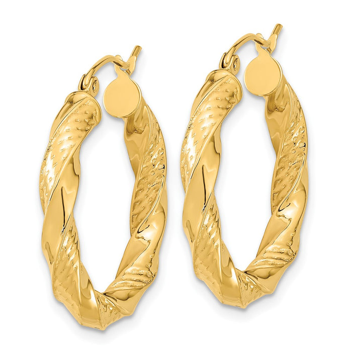 14k Polished & D/C Twist Hoop Earrings