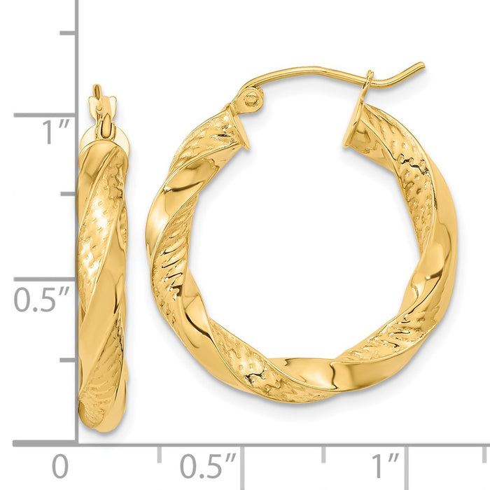 14k Polished & D/C Twist Hoop Earrings