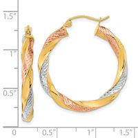 Thumbnail for 14k Tri-color Polished & D/C Twist Hoop Earrings