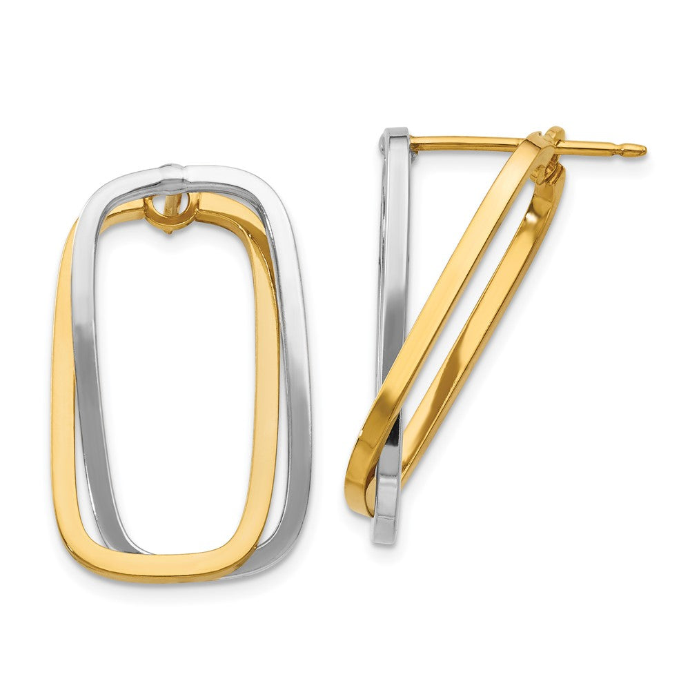 14k Two-Tone Fancy Versatile Rectangle Post Earrings