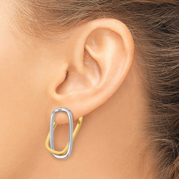 14k Two-Tone Fancy Versatile Rectangle Post Earrings