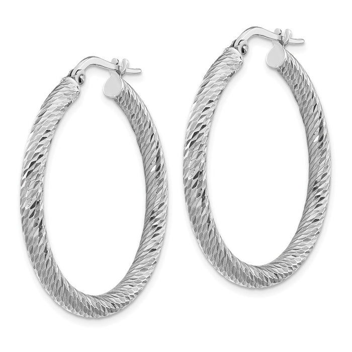 14k 3x25mm Rose Gold Diamond-cut Round Hoop Earrings