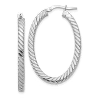Thumbnail for 14k White Gold Polished & Twisted 3mm Square Tube Oval Hoop Earrings