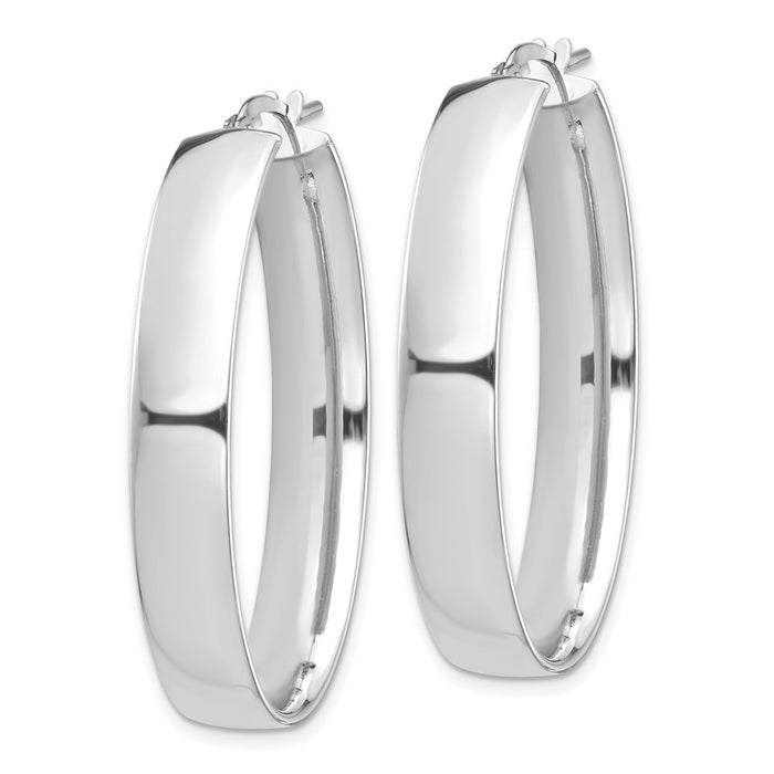 14k White Gold High Polished 7mm Oval Hoop Earrings